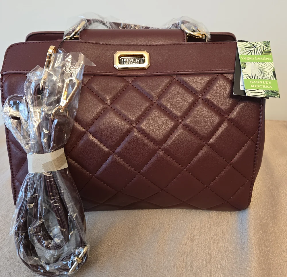Badgley Mischka Quilted Mini Tote Bag Plum Vegan Leather NWT $179 MSRP